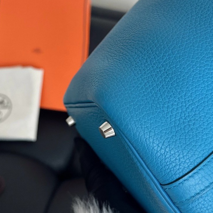 【近新閒置品】全膜 愛馬仕hermes 手提包18天藍色銀扣Y刻-12