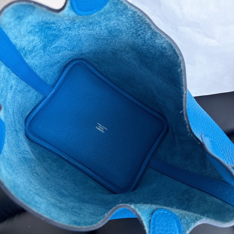 【近新閒置品】全膜 愛馬仕hermes 手提包18天藍色銀扣Y刻-13