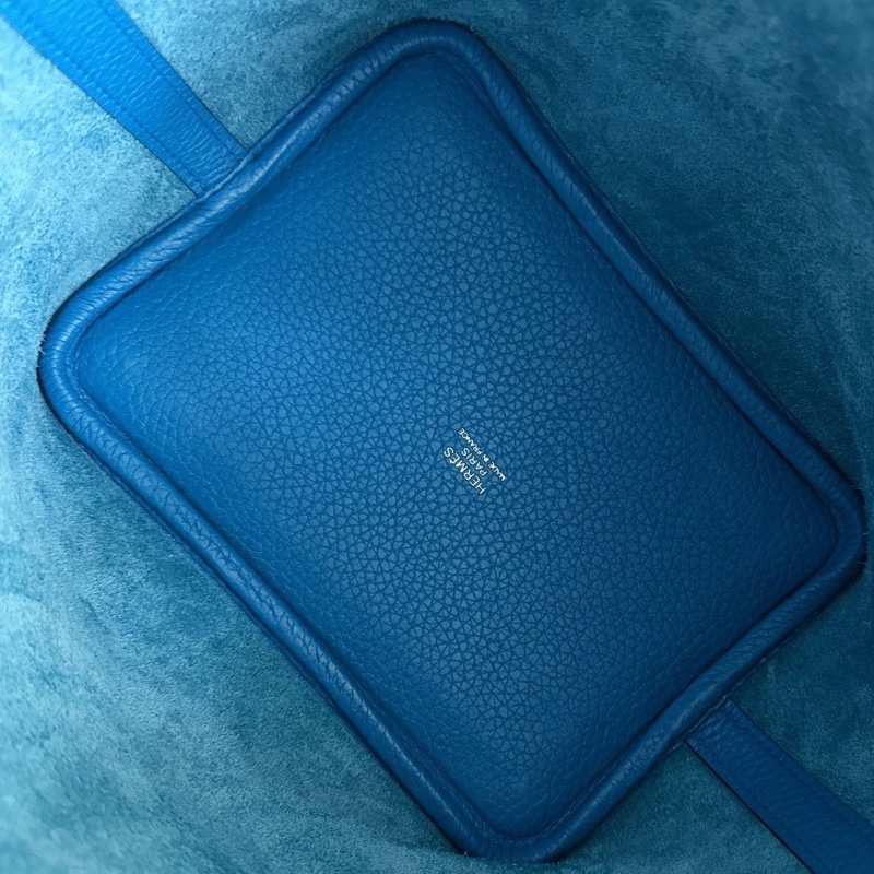 【近新閒置品】全膜 愛馬仕hermes 手提包18天藍色銀扣Y刻-14