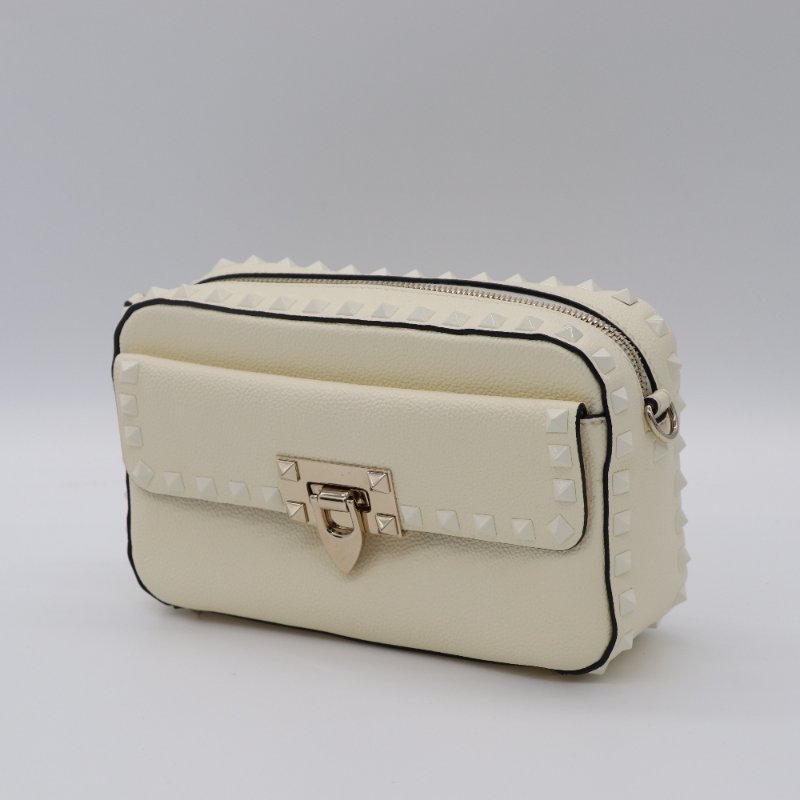 Valentino 奶油白色牛皮 白色鉚釘 相機包 斜背包-0