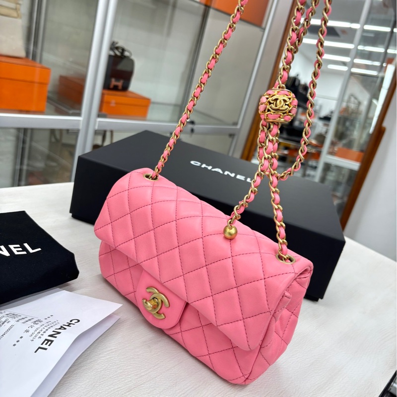 【近新閒置品】香奈兒Chanel 22S芯片 奶昔粉核桃金球 大mini鏈條包單肩斜挎包-0
