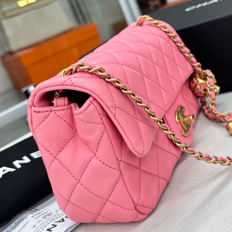 【近新閒置品】香奈兒Chanel 22S芯片 奶昔粉核桃金球 大mini鏈條包單肩斜挎包-2