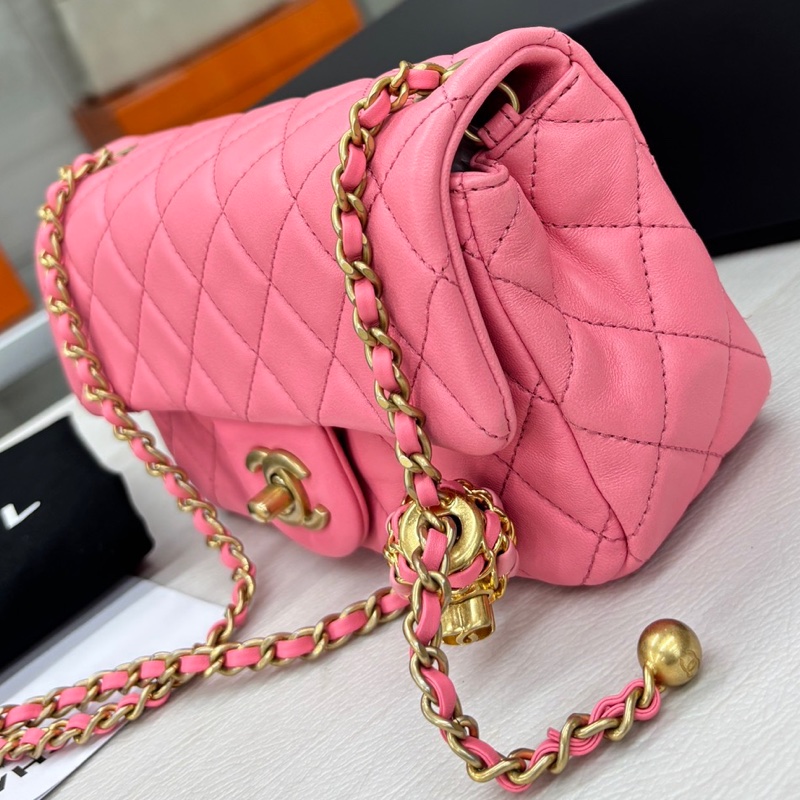 【近新閒置品】香奈兒Chanel 22S芯片 奶昔粉核桃金球 大mini鏈條包單肩斜挎包-3