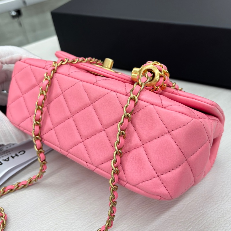【近新閒置品】香奈兒Chanel 22S芯片 奶昔粉核桃金球 大mini鏈條包單肩斜挎包-4