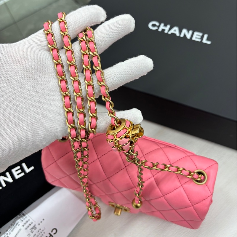 【近新閒置品】香奈兒Chanel 22S芯片 奶昔粉核桃金球 大mini鏈條包單肩斜挎包-6