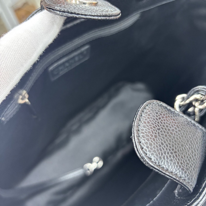 【近新閒置品】香奈兒Chanel 黑銀大號竪版購物袋單肩鏈條包經典菱格-7