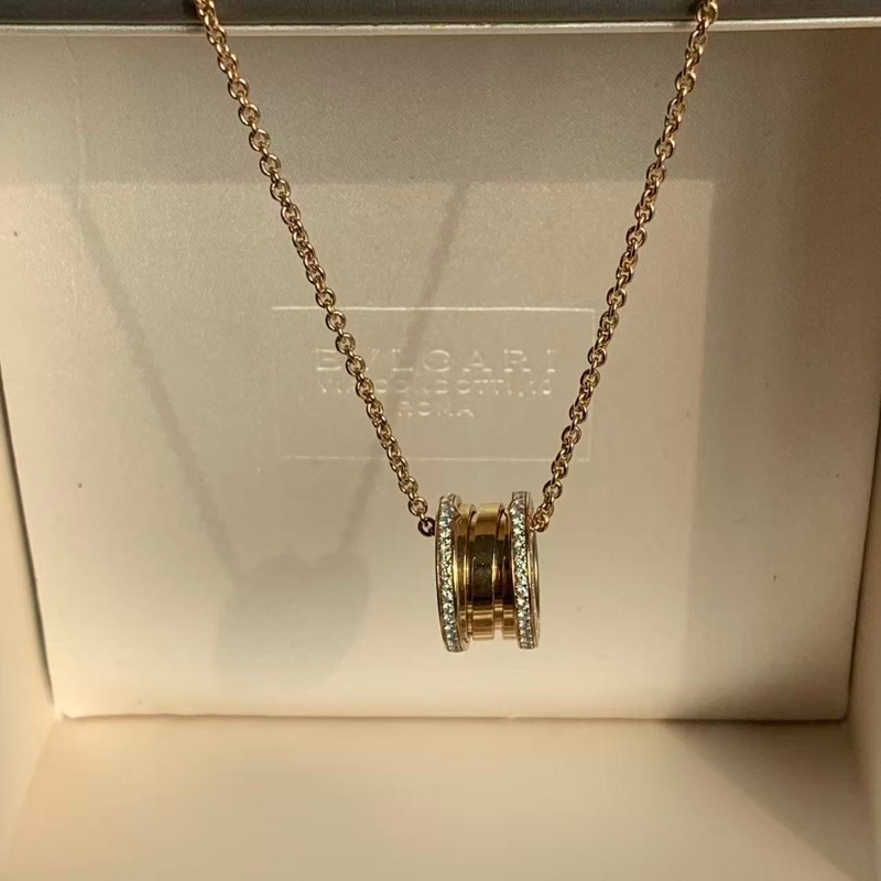 Bvlgari/寶格麗 BVLGARI寶格麗B.ZERO1系列彈簧項鍊，18K玫瑰金，三環設計，鑲鑽-0