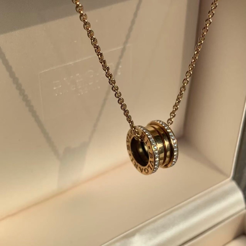 Bvlgari/寶格麗 BVLGARI寶格麗B.ZERO1系列彈簧項鍊，18K玫瑰金，三環設計，鑲鑽-1