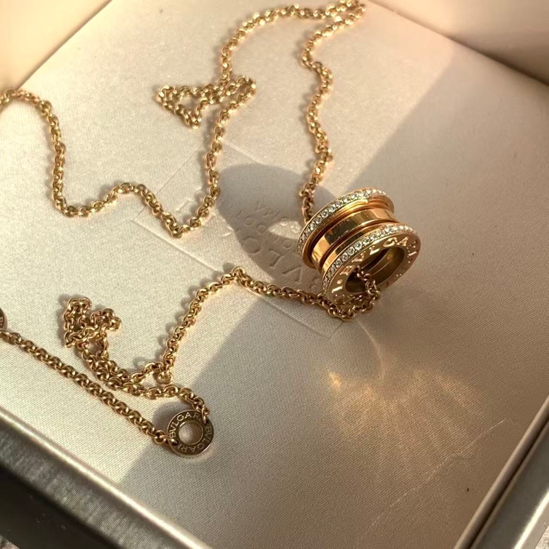 Bvlgari/寶格麗 BVLGARI寶格麗B.ZERO1系列彈簧項鍊，18K玫瑰金，三環設計，鑲鑽-2