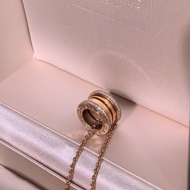 Bvlgari/寶格麗 BVLGARI寶格麗B.ZERO1系列彈簧項鍊，18K玫瑰金，三環設計，鑲鑽-6