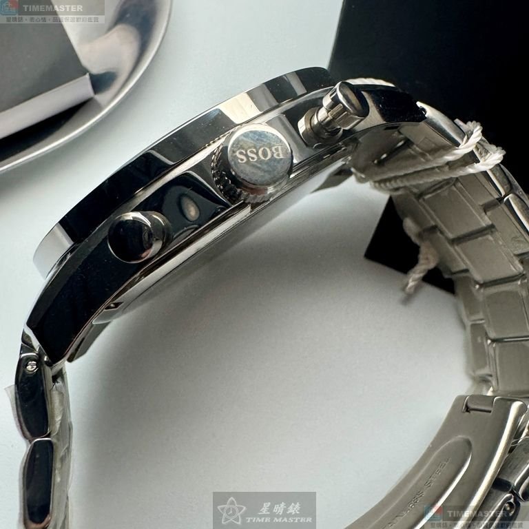 BOSS手錶,編號HB1513630,44mm銀圓形精鋼錶殼,寶藍色三眼, 中三針顯示, 運動錶面,銀色精鋼錶帶款-5