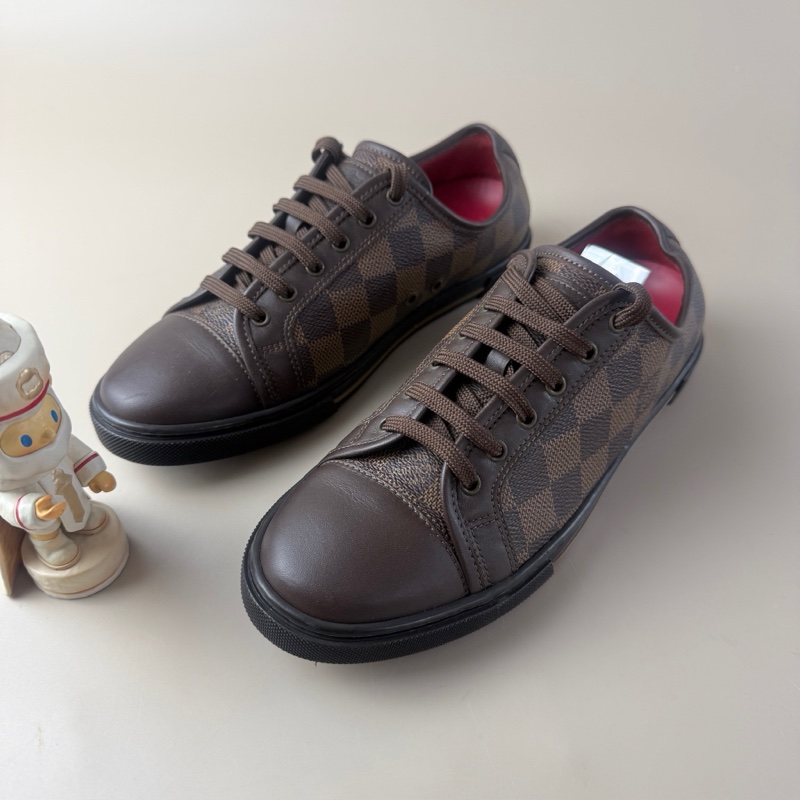 95新 LV/路易威登 棕色棋盤格系帶休閒鞋 35.5碼-0