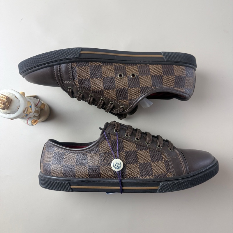 95新 LV/路易威登 棕色棋盤格系帶休閒鞋 35.5碼-2