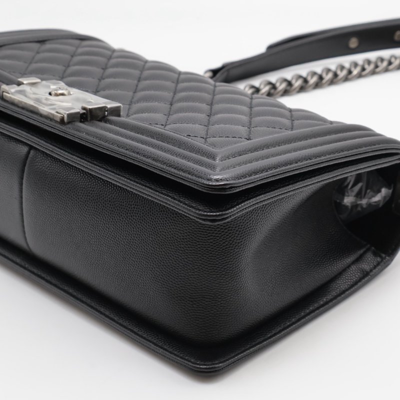 CHANEL Boy25 粒面牛皮口蓋包 - 黑銀-3