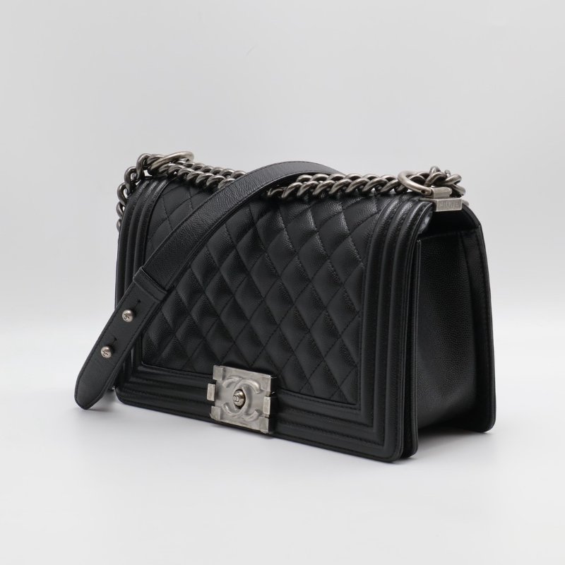 CHANEL Boy25 粒面牛皮口蓋包 - 黑銀-6