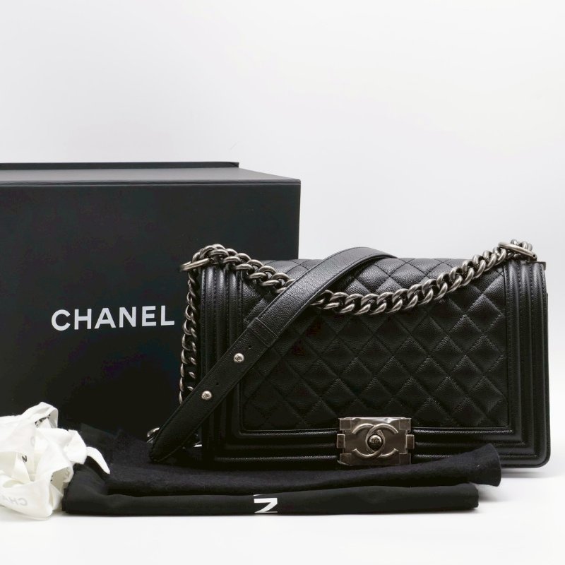 CHANEL Boy25 粒面牛皮口蓋包 - 黑銀-8