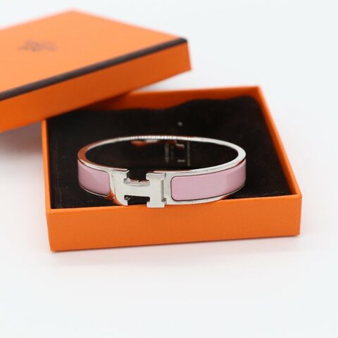 Hermès 愛馬仕 Clic H 粉色琺瑯金屬手環