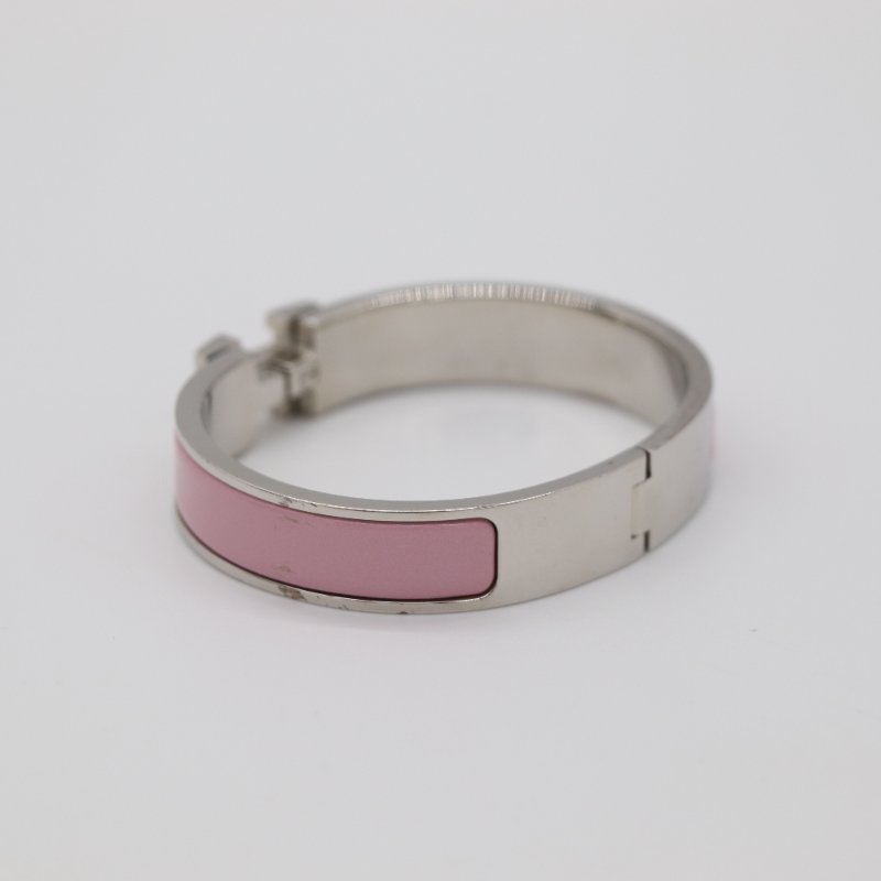 Hermès 愛馬仕 Clic H 粉色琺瑯金屬手環-1