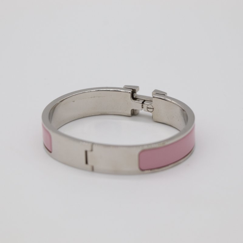 Hermès 愛馬仕 Clic H 粉色琺瑯金屬手環-2