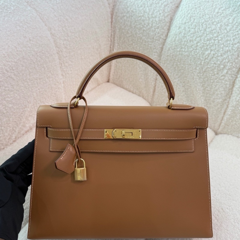 Hermes • Kelly 32 皮 Chamonix 馬鞍皮 自然色 金釦 黑鋼印-2