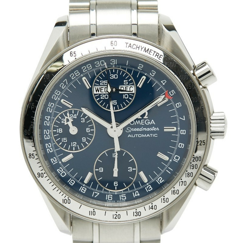 歐米茄超霸系列三曆腕錶 3523.80 自動上鍊 藍色錶盤 男士不鏽鋼腕錶-0