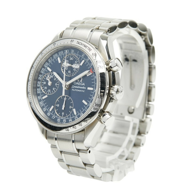 歐米茄超霸系列三曆腕錶 3523.80 自動上鍊 藍色錶盤 男士不鏽鋼腕錶-1