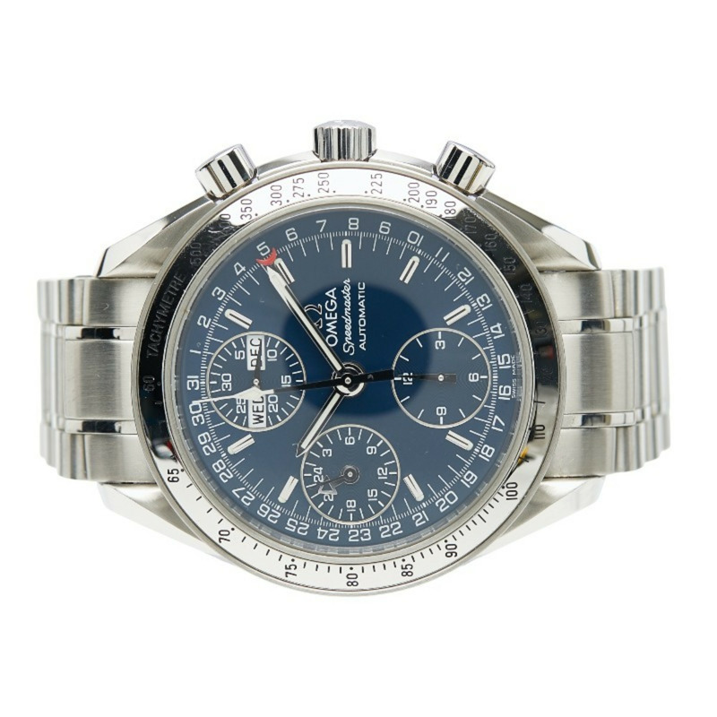 歐米茄超霸系列三曆腕錶 3523.80 自動上鍊 藍色錶盤 男士不鏽鋼腕錶-2
