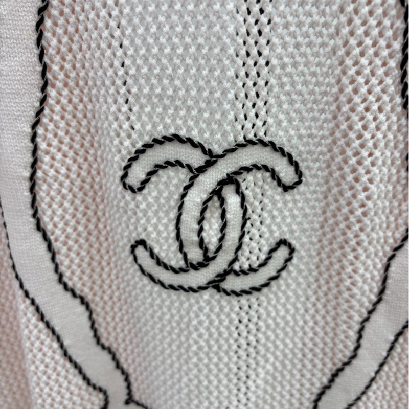 Chanel 香奈兒淺粉紅鏤空針織長版開襟衫 附肩帶 36碼-3