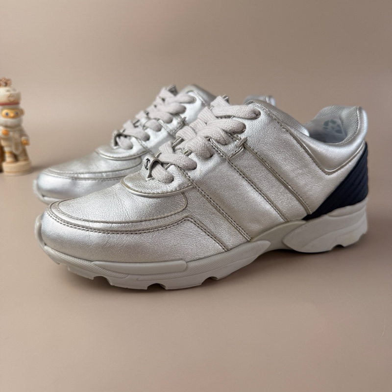 CHANEL/香奈兒 黑銀雙C系帶休閒鞋 37碼 95新-0