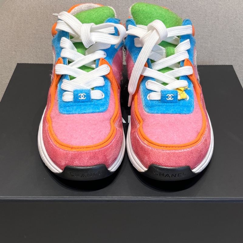 香奈兒CHANEL 粉色彩虹馬卡龍拼色低幫運動鞋 97新 38.5碼-1
