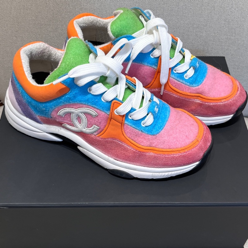 香奈兒CHANEL 粉色彩虹馬卡龍拼色低幫運動鞋 97新 38.5碼-2