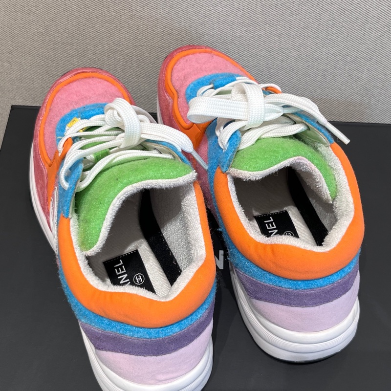 香奈兒CHANEL 粉色彩虹馬卡龍拼色低幫運動鞋 97新 38.5碼-3