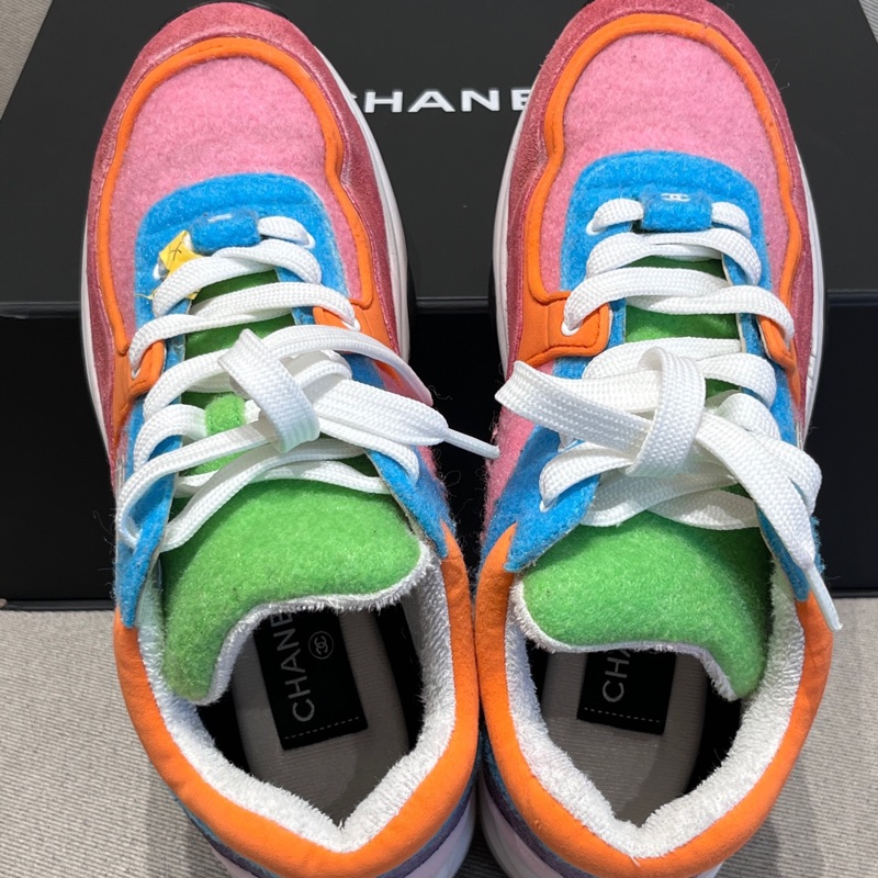 香奈兒CHANEL 粉色彩虹馬卡龍拼色低幫運動鞋 97新 38.5碼-4