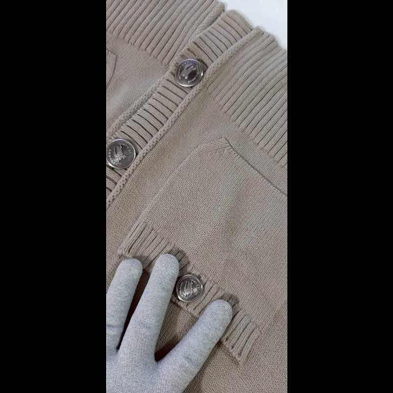 絕版BURBERRY 博柏利 BLUE LABEL 藍標 戰馬 女棕色全開襟軍肩長版針織外套38號-4