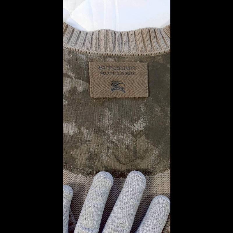 絕版BURBERRY 博柏利 BLUE LABEL 藍標 戰馬 女棕色全開襟軍肩長版針織外套38號-6