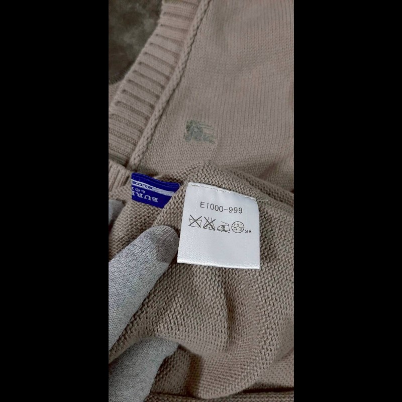 絕版BURBERRY 博柏利 BLUE LABEL 藍標 戰馬 女棕色全開襟軍肩長版針織外套38號-7