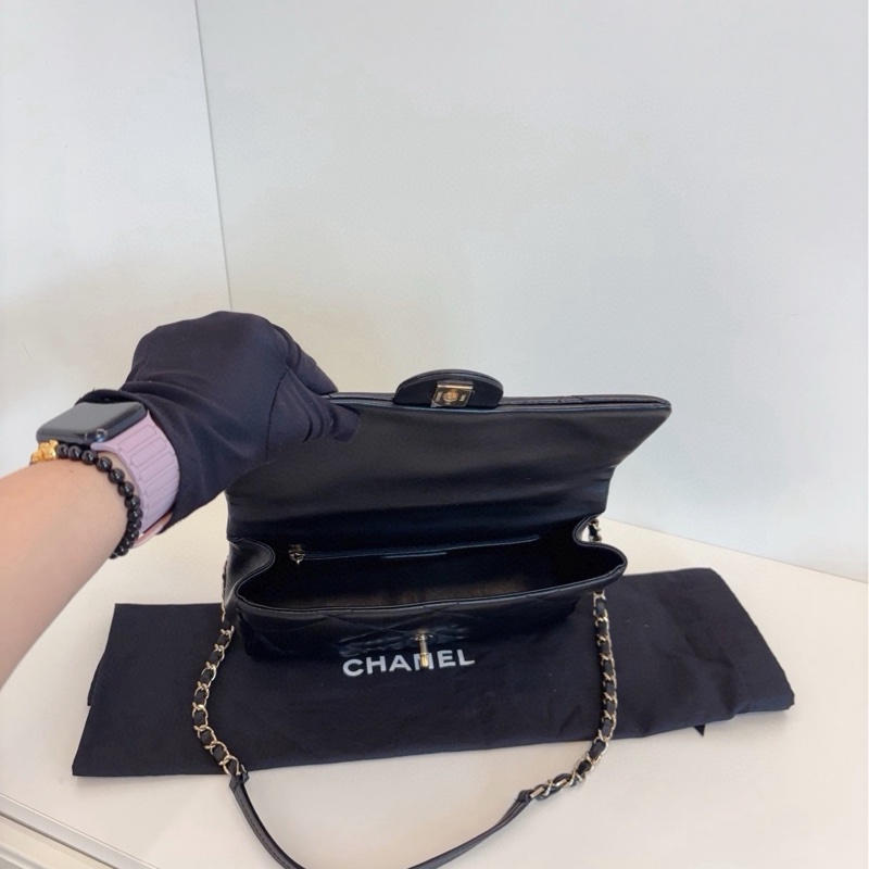 ✨Chanel 黑金 CF Handle 鏈條郵差包 黃金尺寸 98新🆕-8