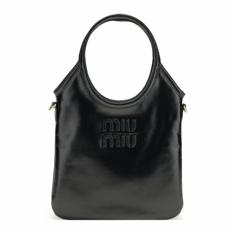 【MIU MIU】Ivy 迷你 小牛皮 手袋 托特包 肩背包 全黑色 5BA281