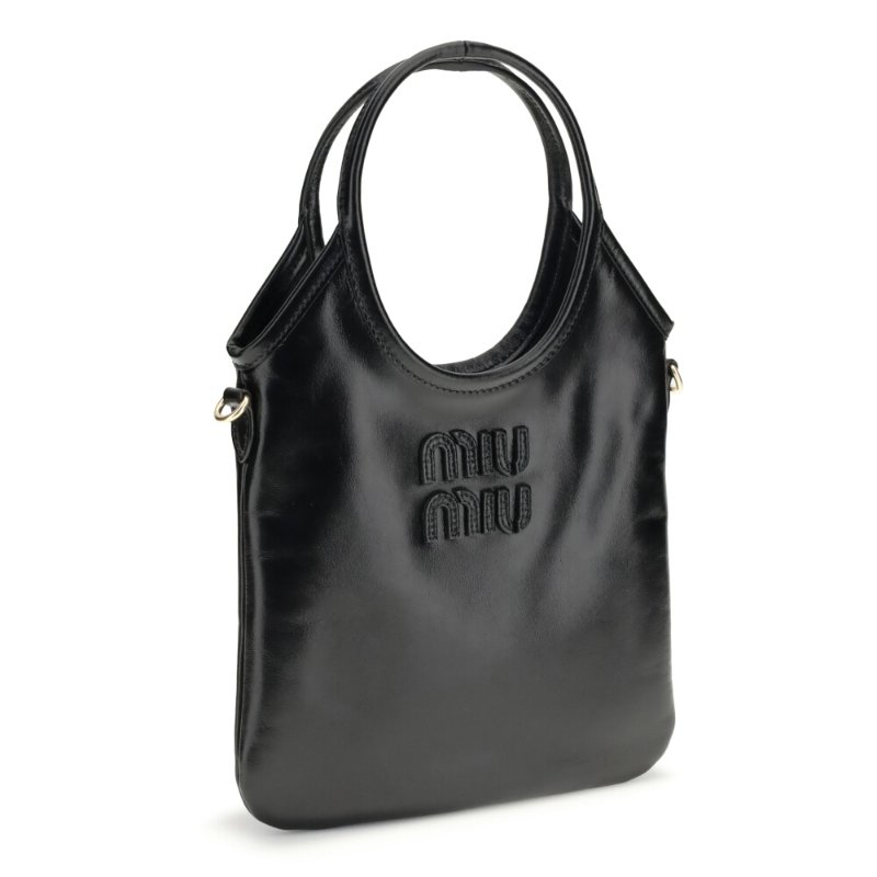 【MIU MIU】Ivy 迷你 小牛皮 手袋 托特包 肩背包 全黑色 5BA281-2