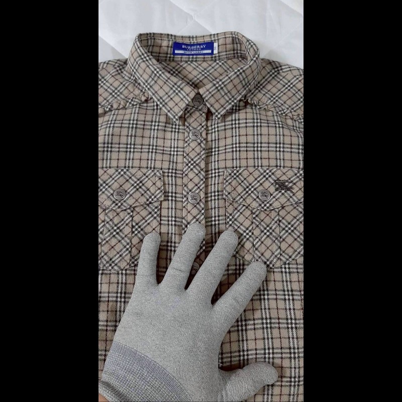 絕版BURBERRY 博柏利 BLUE LABEL 藍標 戰馬 女棕色經典格紋法蘭絨長袖襯衫38號-2