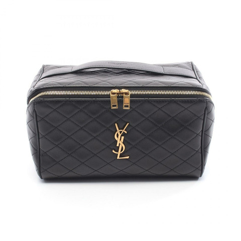 SAINT LAURENT PARIS Gabby Vanity 手提包，黑色皮革，二手，女士，金色五金，YSL