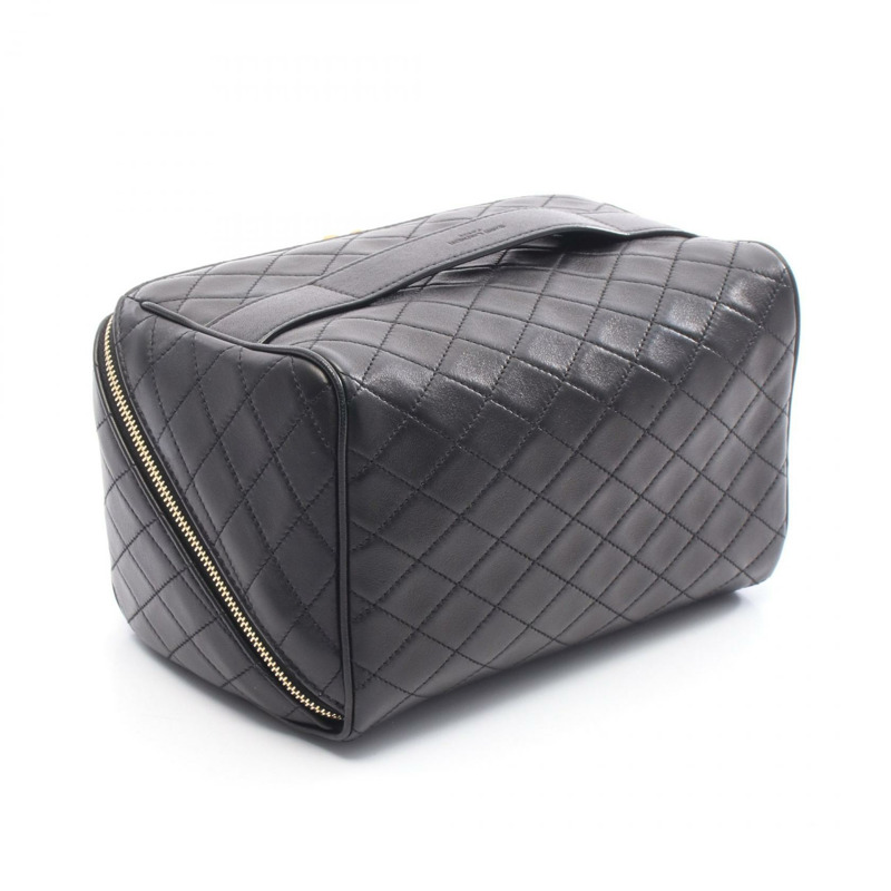 SAINT LAURENT PARIS Gabby Vanity 手提包，黑色皮革，二手，女士，金色五金，YSL-1