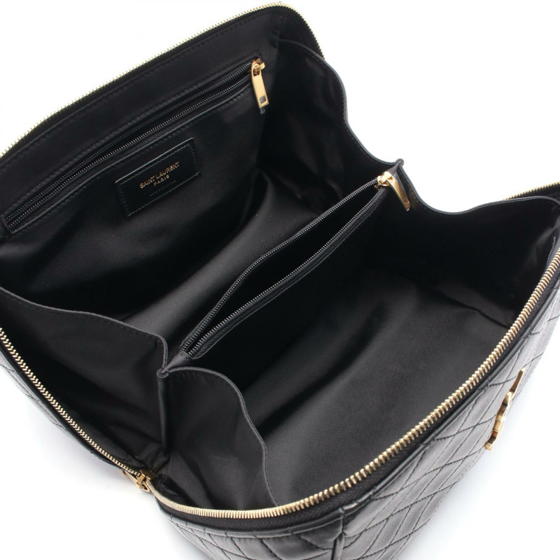 SAINT LAURENT PARIS Gabby Vanity 手提包，黑色皮革，二手，女士，金色五金，YSL-2