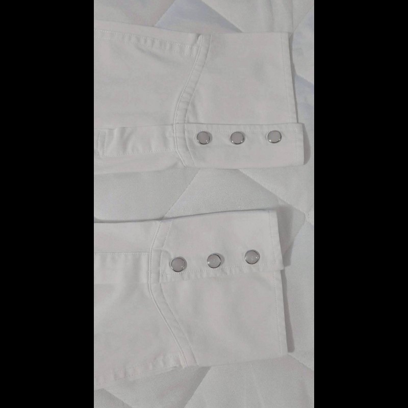 絕版BURBERRY 博柏利 BLACK LABEL 黑標 男白色珍珠釦厚挺彈性長袖襯衫2號-4