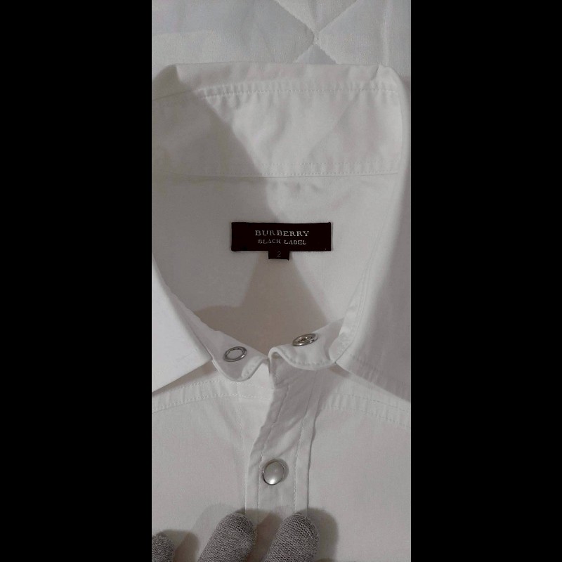 絕版BURBERRY 博柏利 BLACK LABEL 黑標 男白色珍珠釦厚挺彈性長袖襯衫2號-5