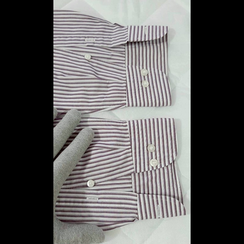 BURBERRY 博柏利 LONDON 戰馬 男紫白條紋長袖襯衫L-5