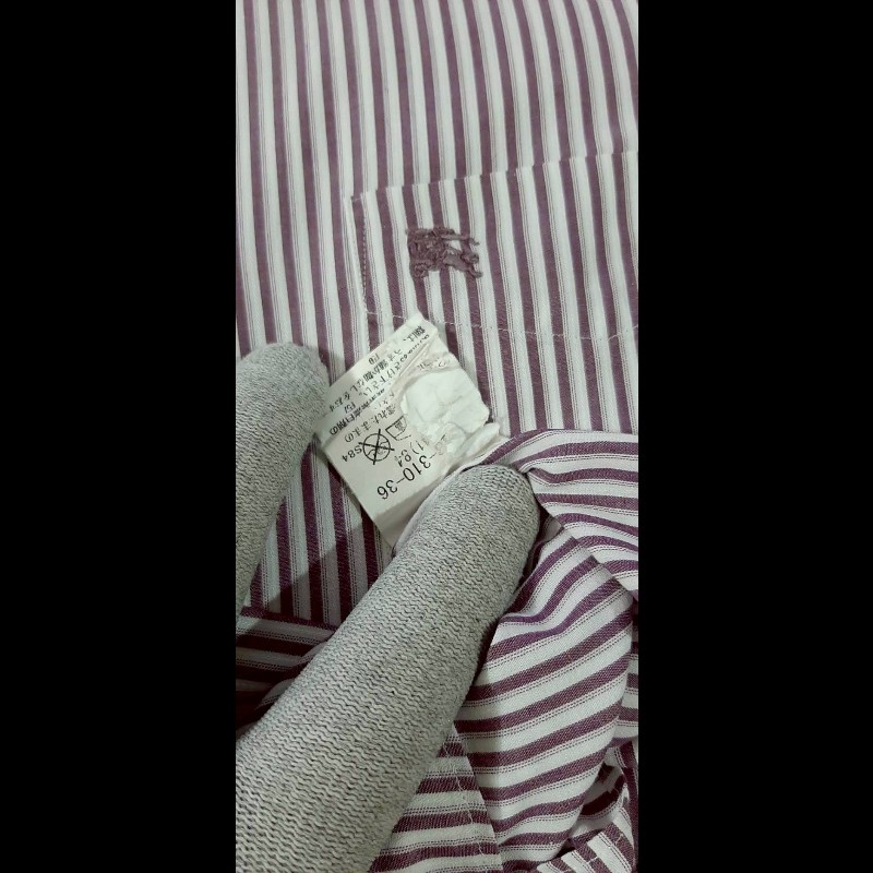 BURBERRY 博柏利 LONDON 戰馬 男紫白條紋長袖襯衫L-7