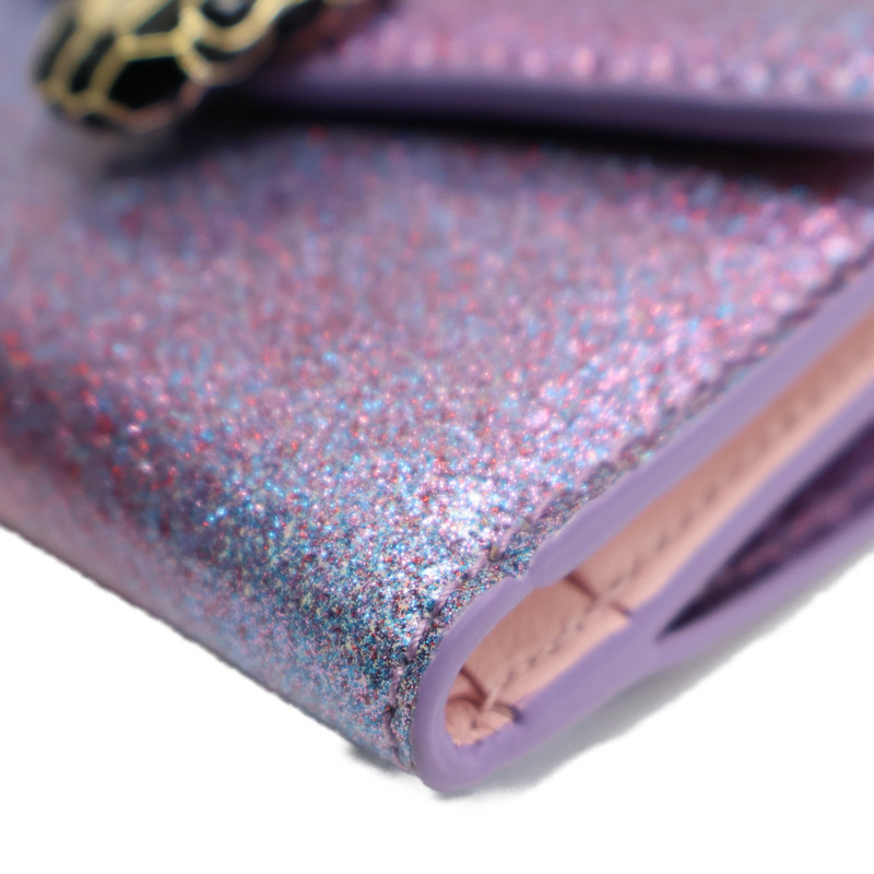 粉/紫色 牛皮 Serpenti Forever 三折 短夾 292641【BVLGARI 寶格麗】 292641-15