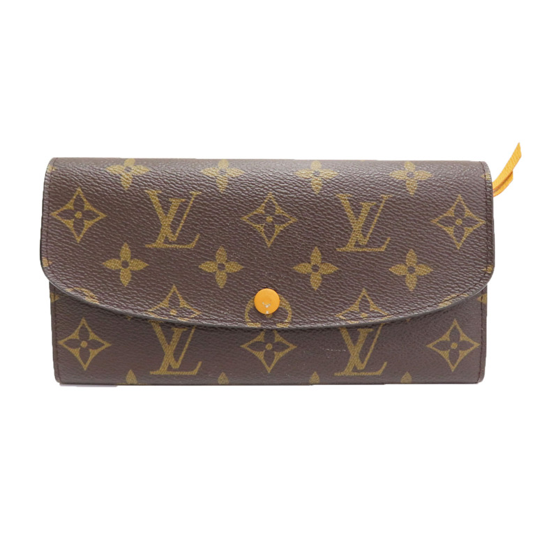 棕色 原花帆布 Emilie 扣式長夾【LOUIS VUITTON LV 路易威登】 M60698-0