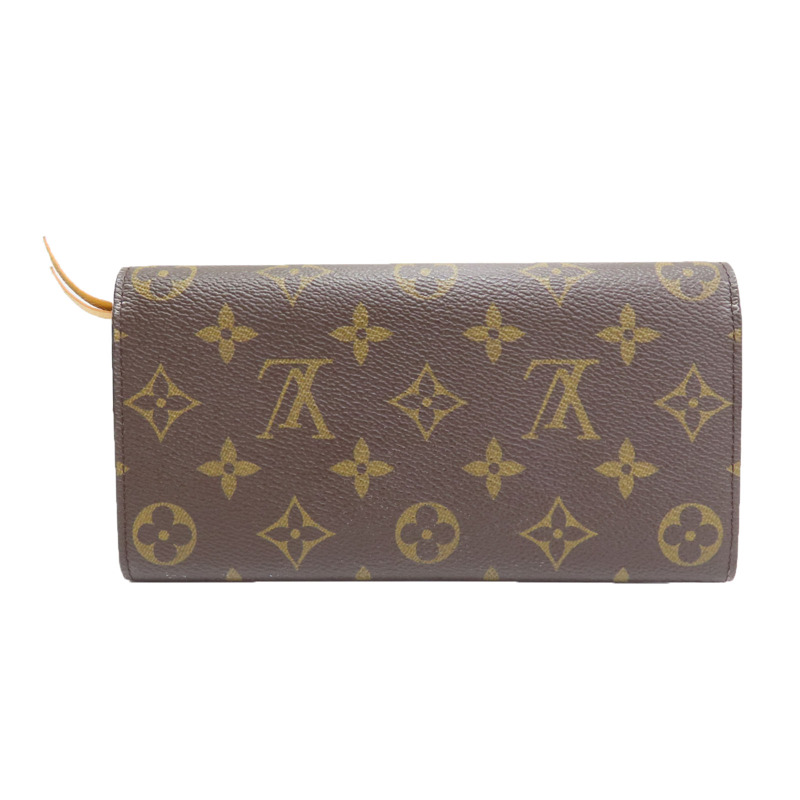 棕色 原花帆布 Emilie 扣式長夾【LOUIS VUITTON LV 路易威登】 M60698-1